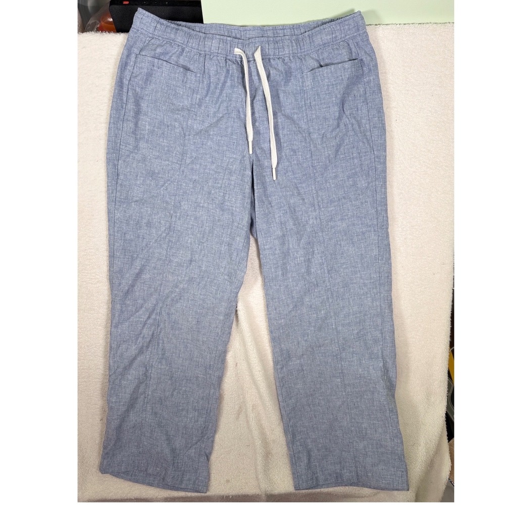Orvis Linen Blend Pants Drawstring Light Blue Chambray Straight Leg Women Large - Picture 13 of 13